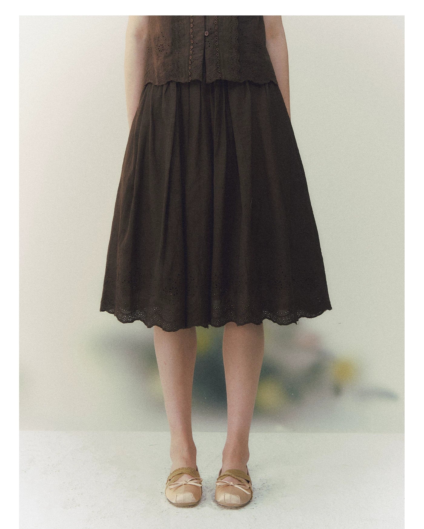 Peter Pan Collar Shirt &amp; Midi Skirt Set