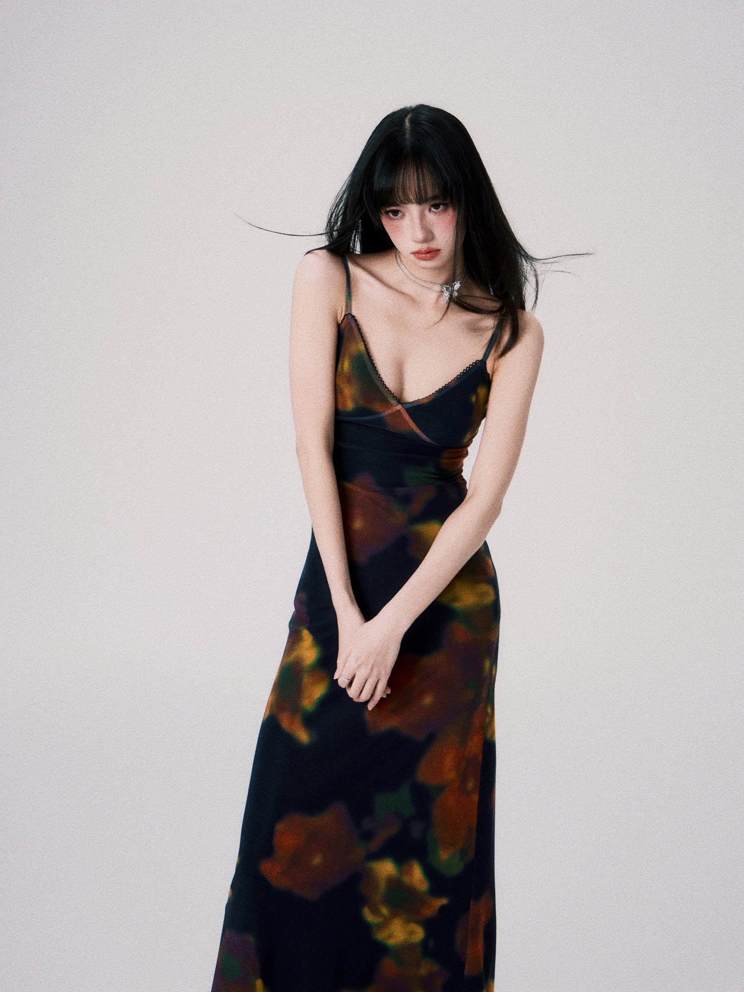 Vintage Printed Spaghetti-Strap Dress