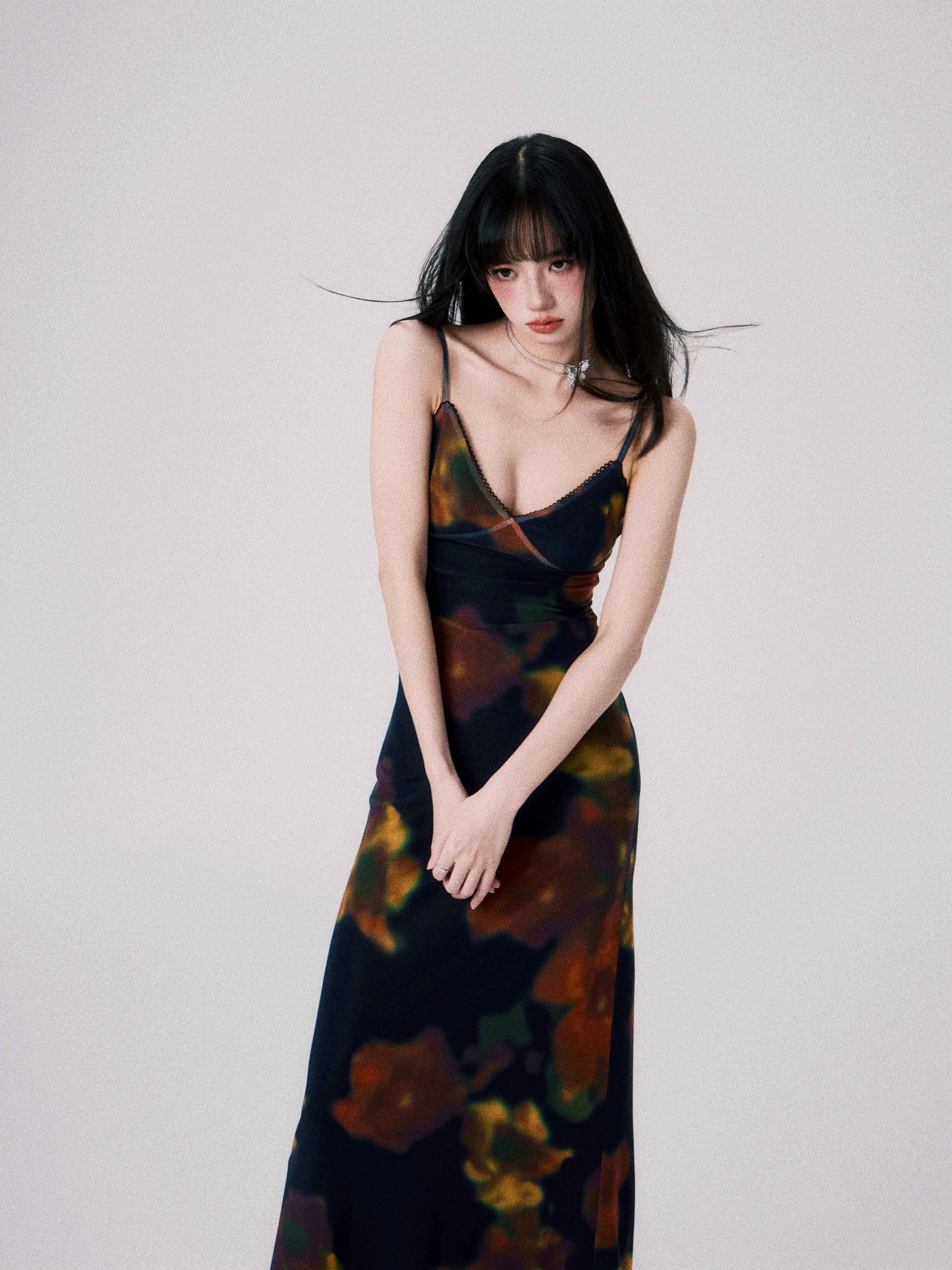 Vintage Printed Spaghetti-Strap Dress