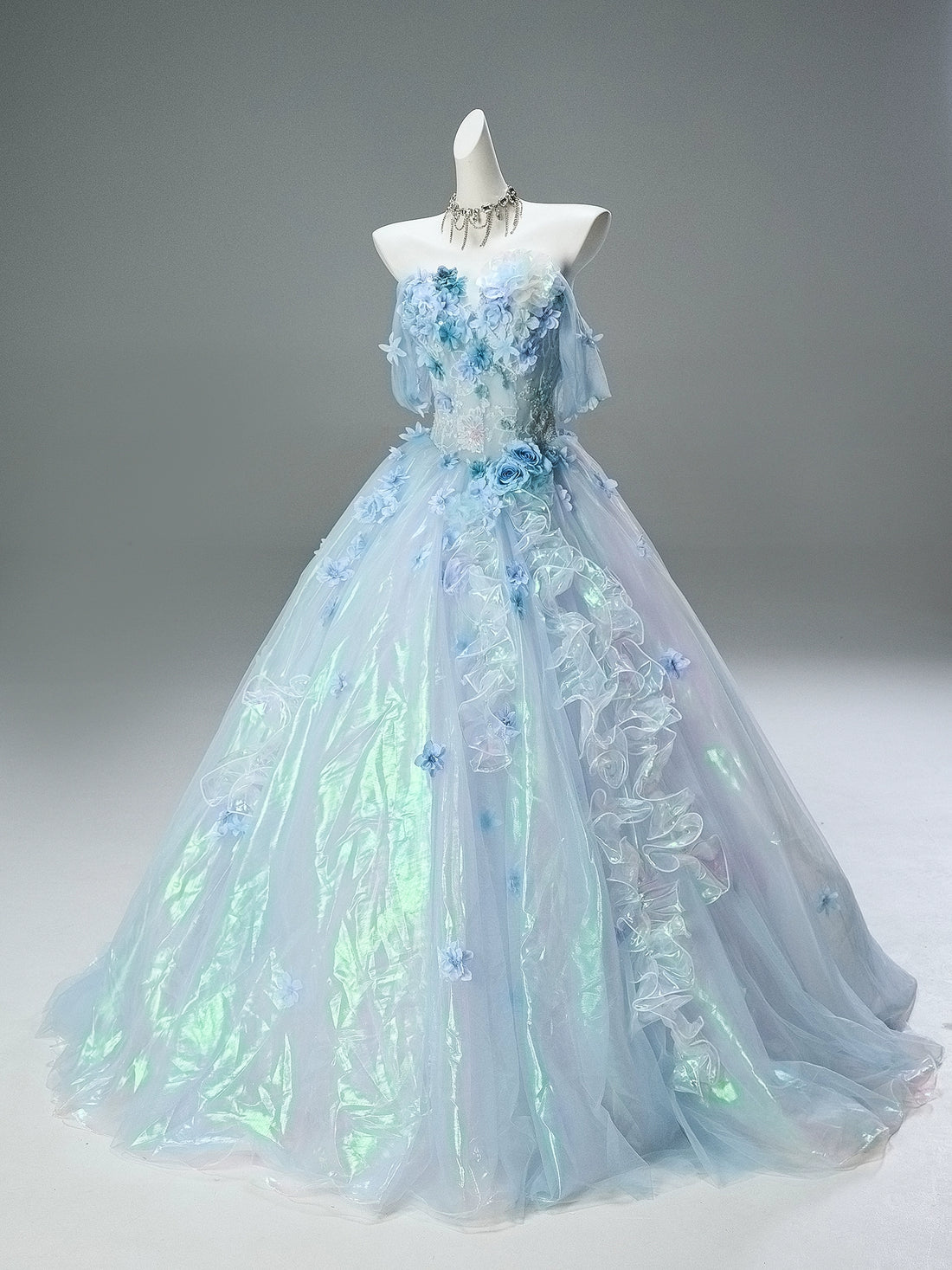 Silent Jellyfish Glow Iridescent Blue Couture Gown
