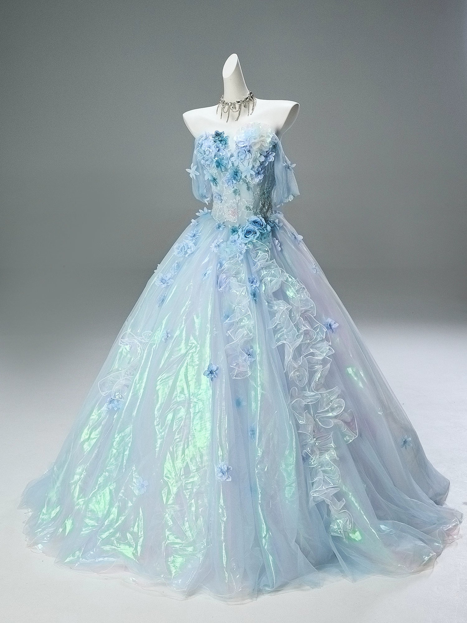 Silent Jellyfish Glow Iridescent Blue Couture Gown