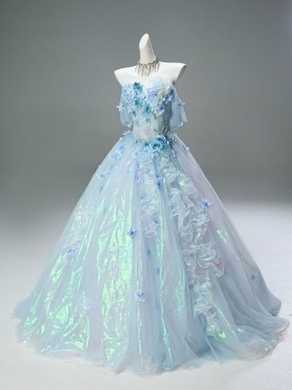 Silent Jellyfish Glow Iridescent Blue Couture Gown
