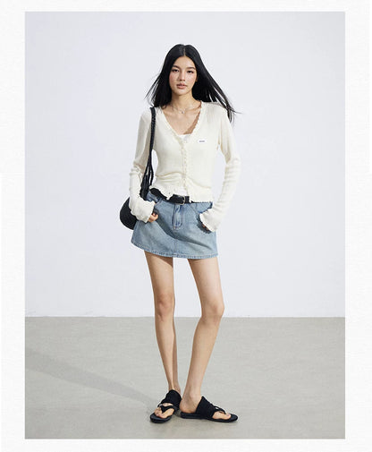 Sheer Lace-Trim Breathable Knit Sun Protection Cardigan