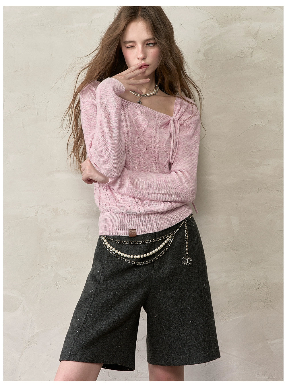 Irregular Silver-Dot Wool Blend Loose Shorts