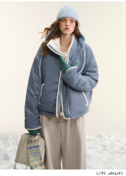 Reversible Checkered Short Down Jacket