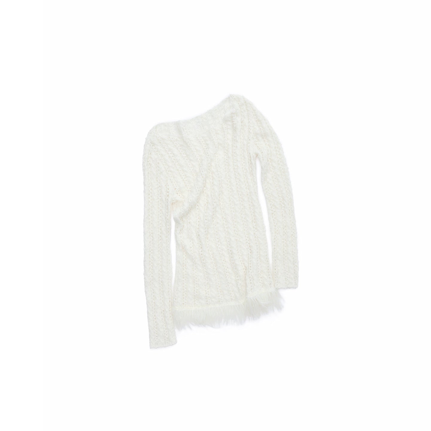 Cable-Knit Faux-Fur Trim Fitted Sweater