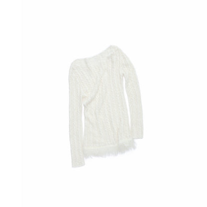 Cable-Knit Faux-Fur Trim Fitted Sweater