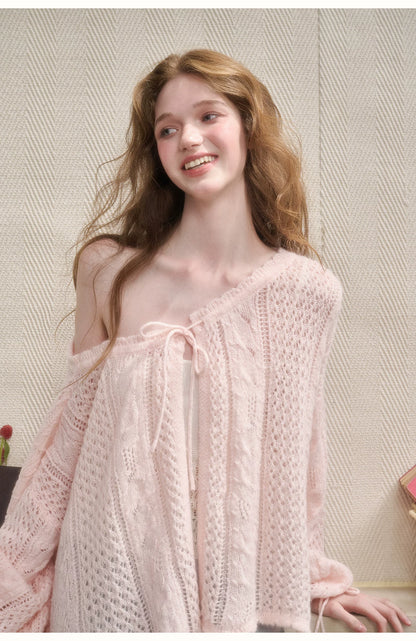 Mohair Wool Openwork Knit Cardigan