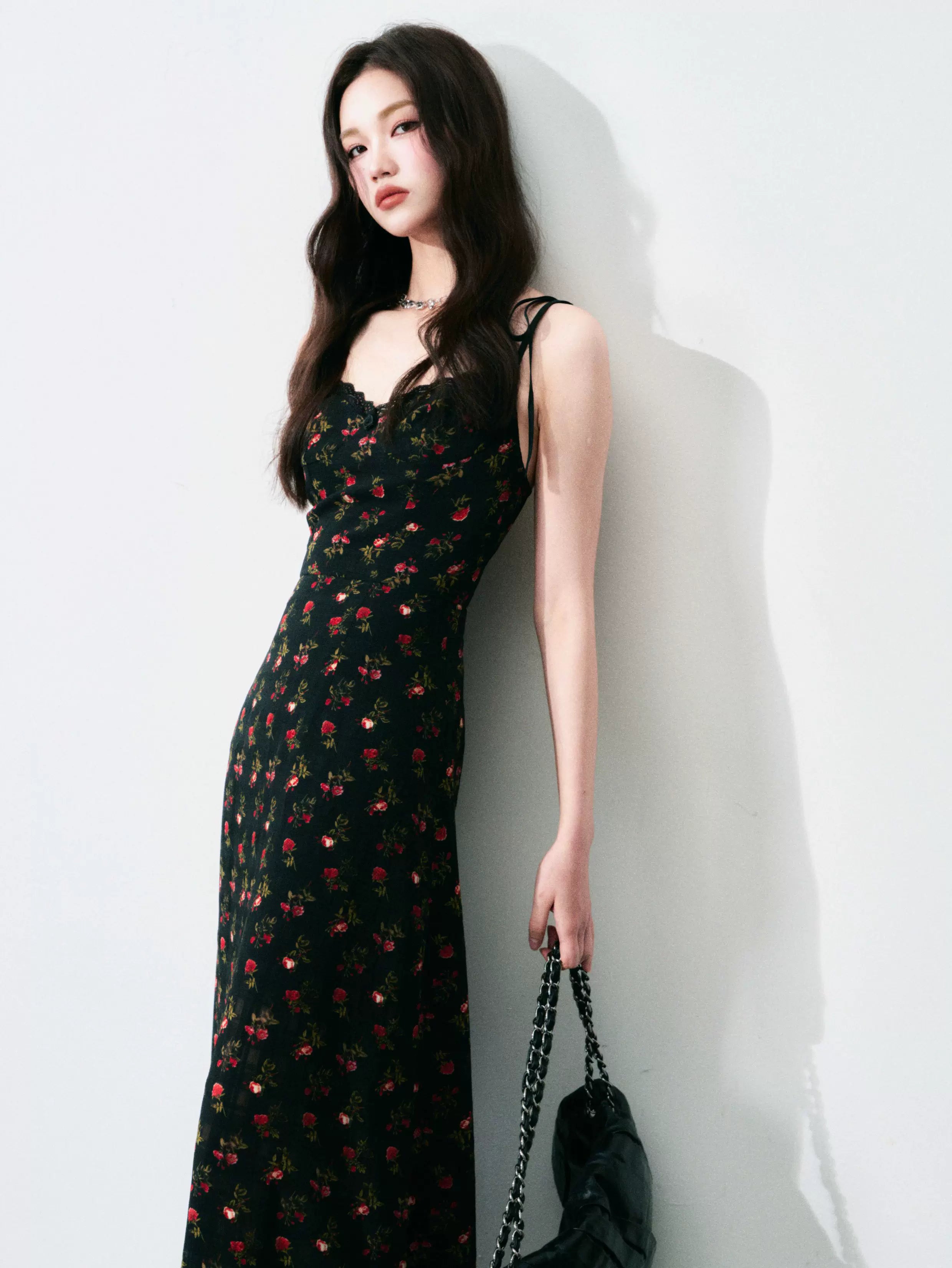 Vintage Floral Tie-Waist A-Line Maxi Dress