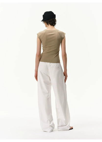 Lyocell Linen Drawstring Barrel-Leg Pants