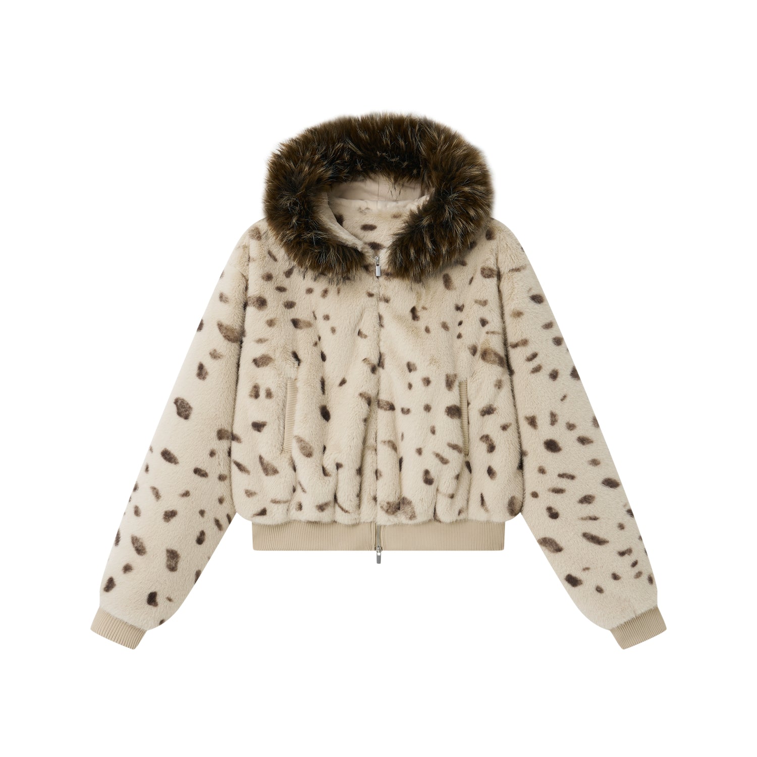 Faux Fur Hooded Zip-Up Cropped Jacket