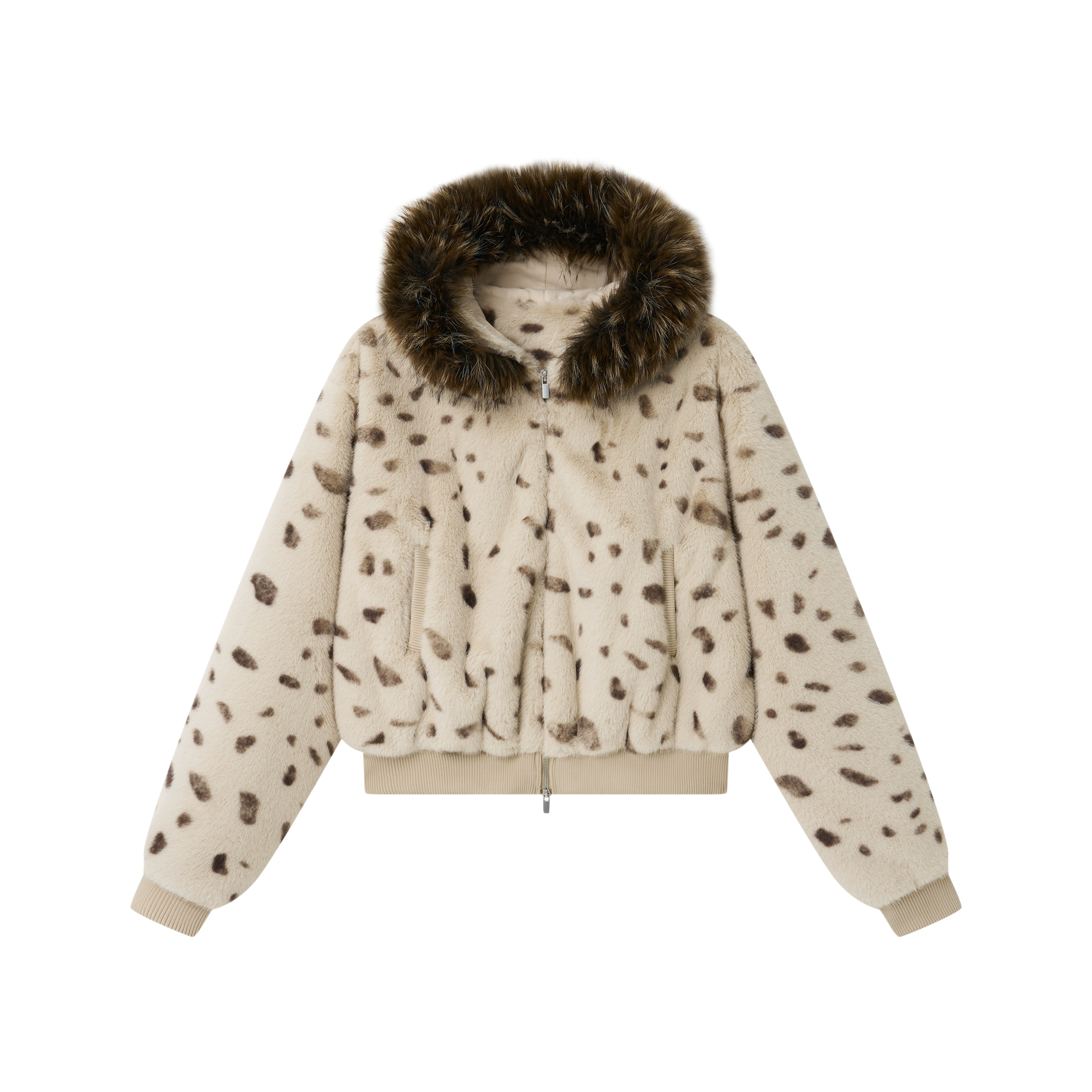 Faux Fur Hooded Zip-Up Cropped Jacket
