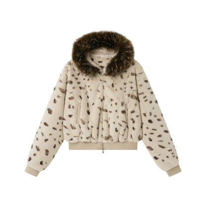 Faux Fur Hooded Zip-Up Cropped Jacket