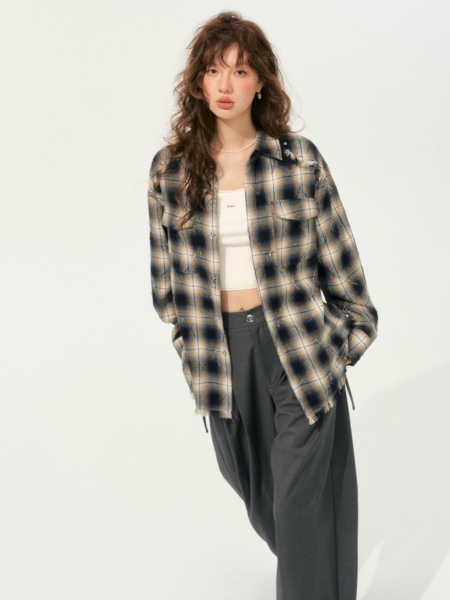 Retro Tassel Checkered Shirt - CHINASQUAD