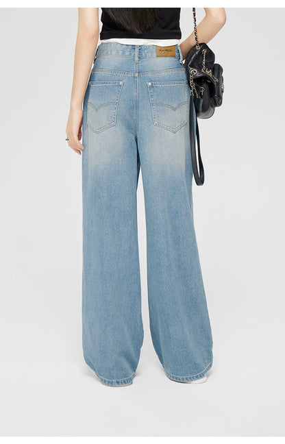 Blue Perforated Jeans Wide-leg Pants - CHINASQUAD