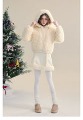 Cream Rabbit Shearling Coat & Skirt Set - CHINASQUAD