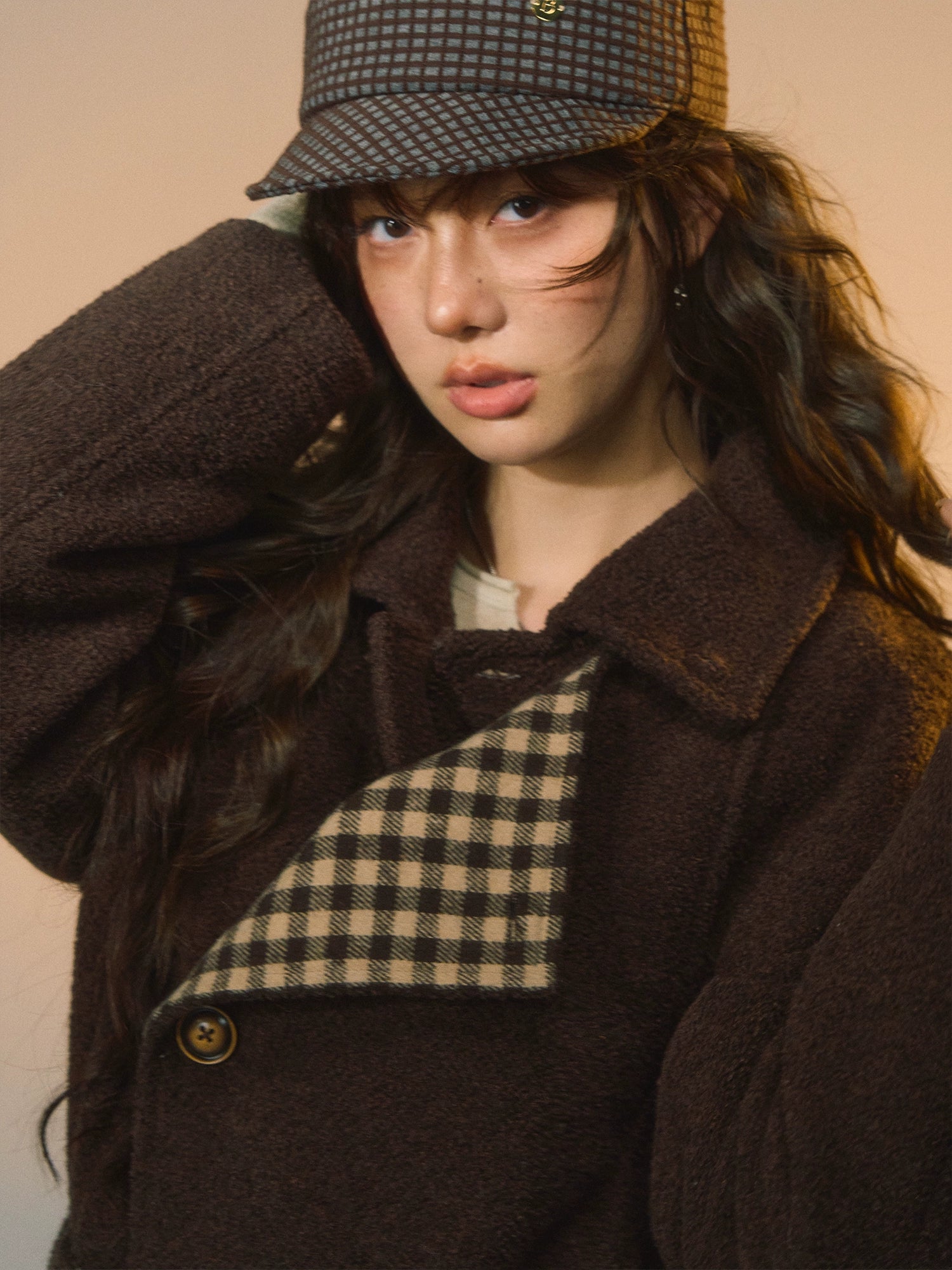 Plaid Patchwork Wool-Blend Cropped Jacket