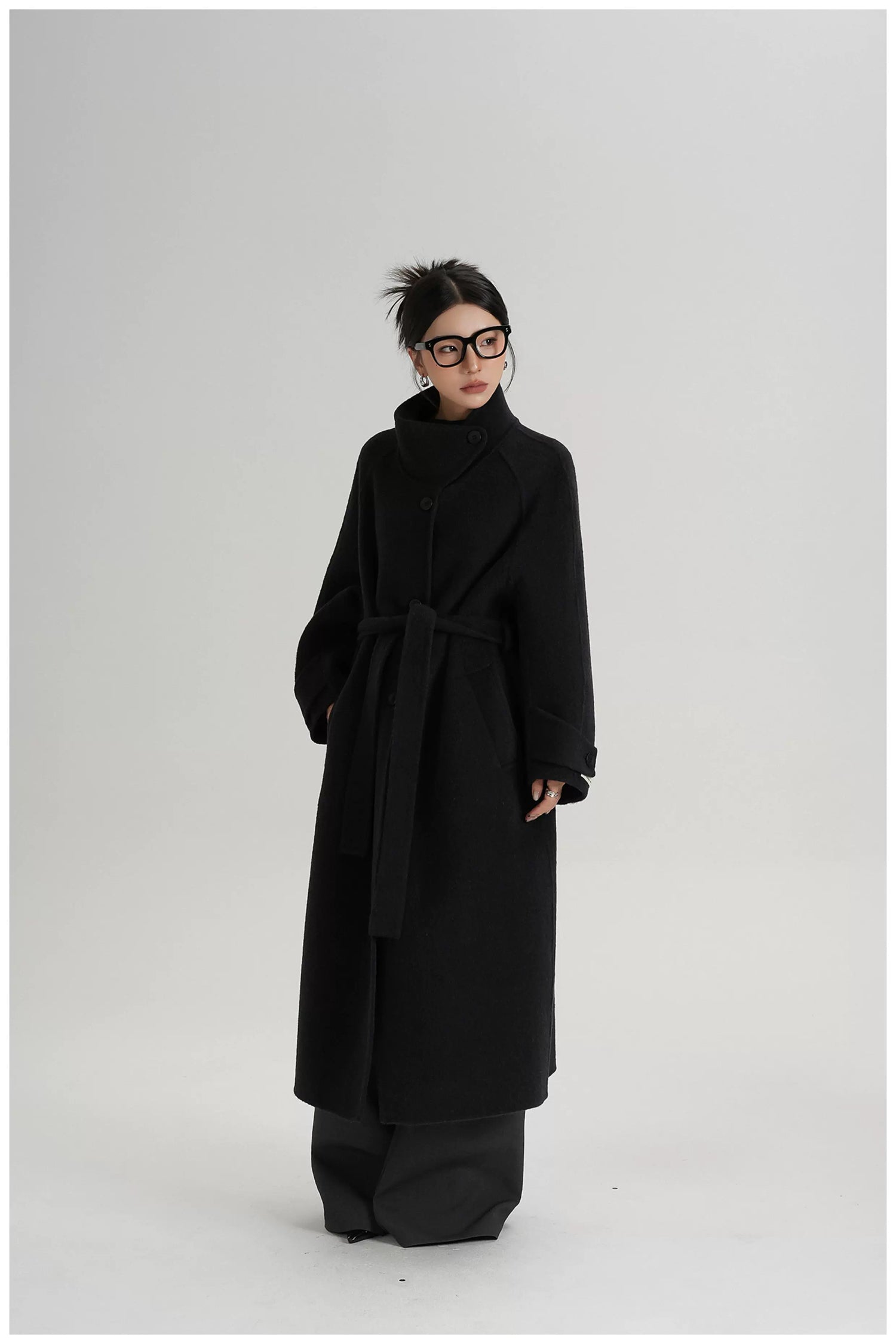 Asymmetric Stand-Collar Double-Faced Wool Coat