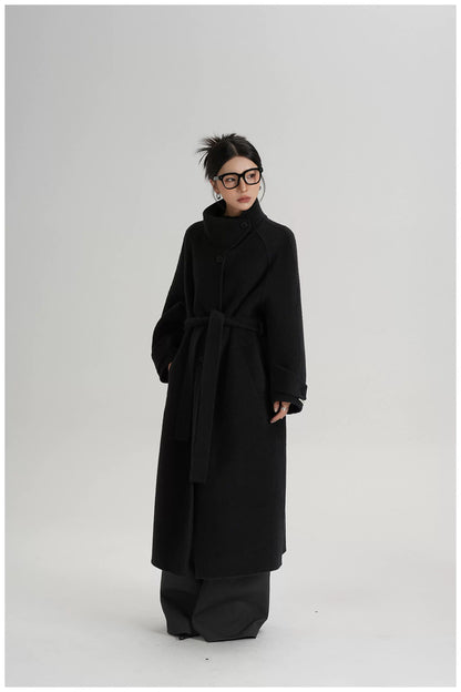 Asymmetric Stand-Collar Double-Faced Wool Coat