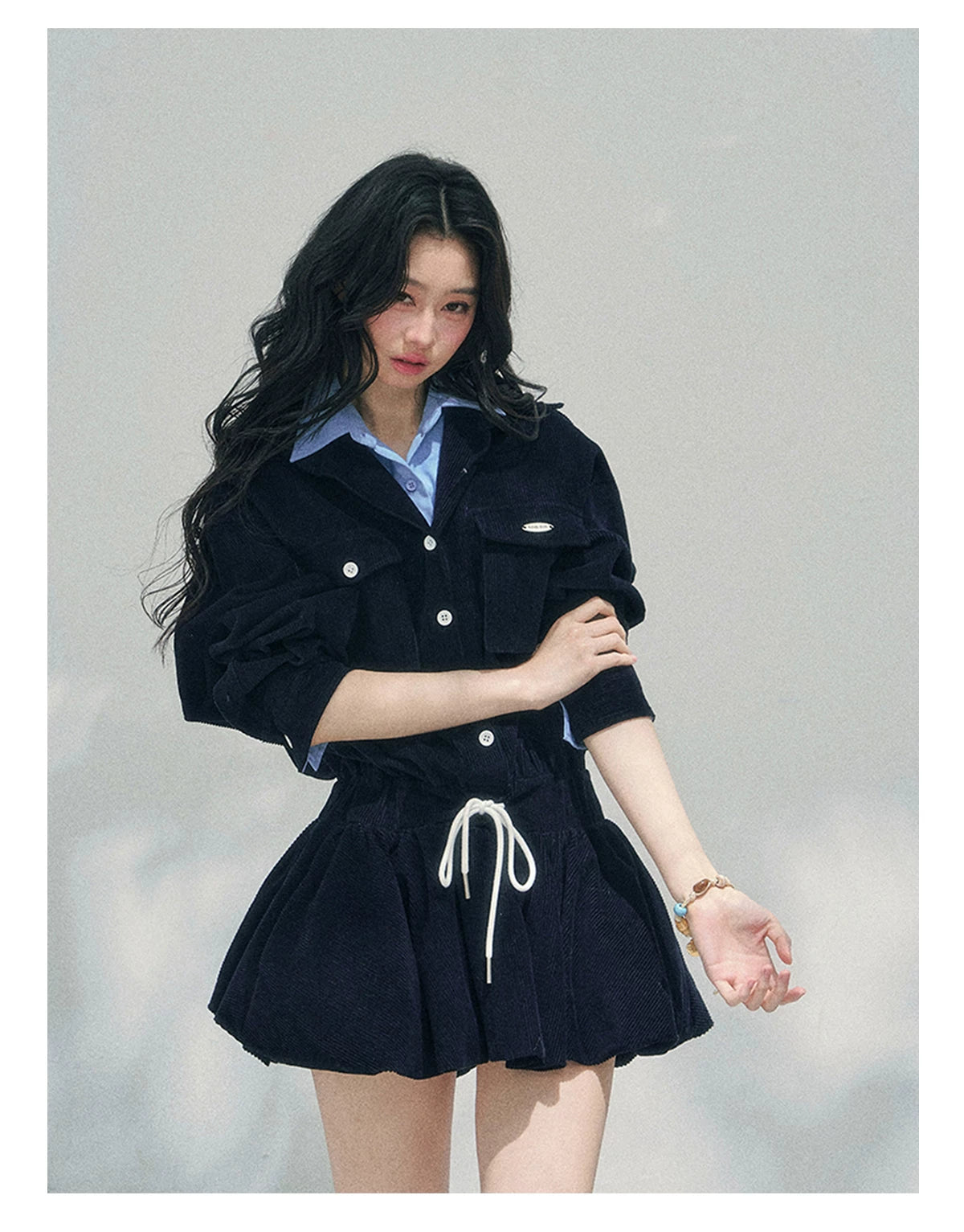 Corduroy Academy Faux Two-Piece Dress
