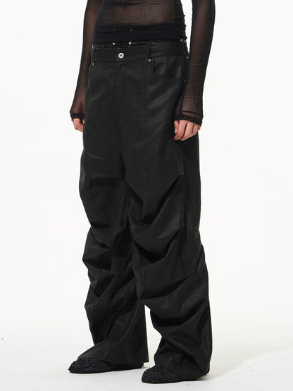 Black Crescent Pleat Cargo Pants