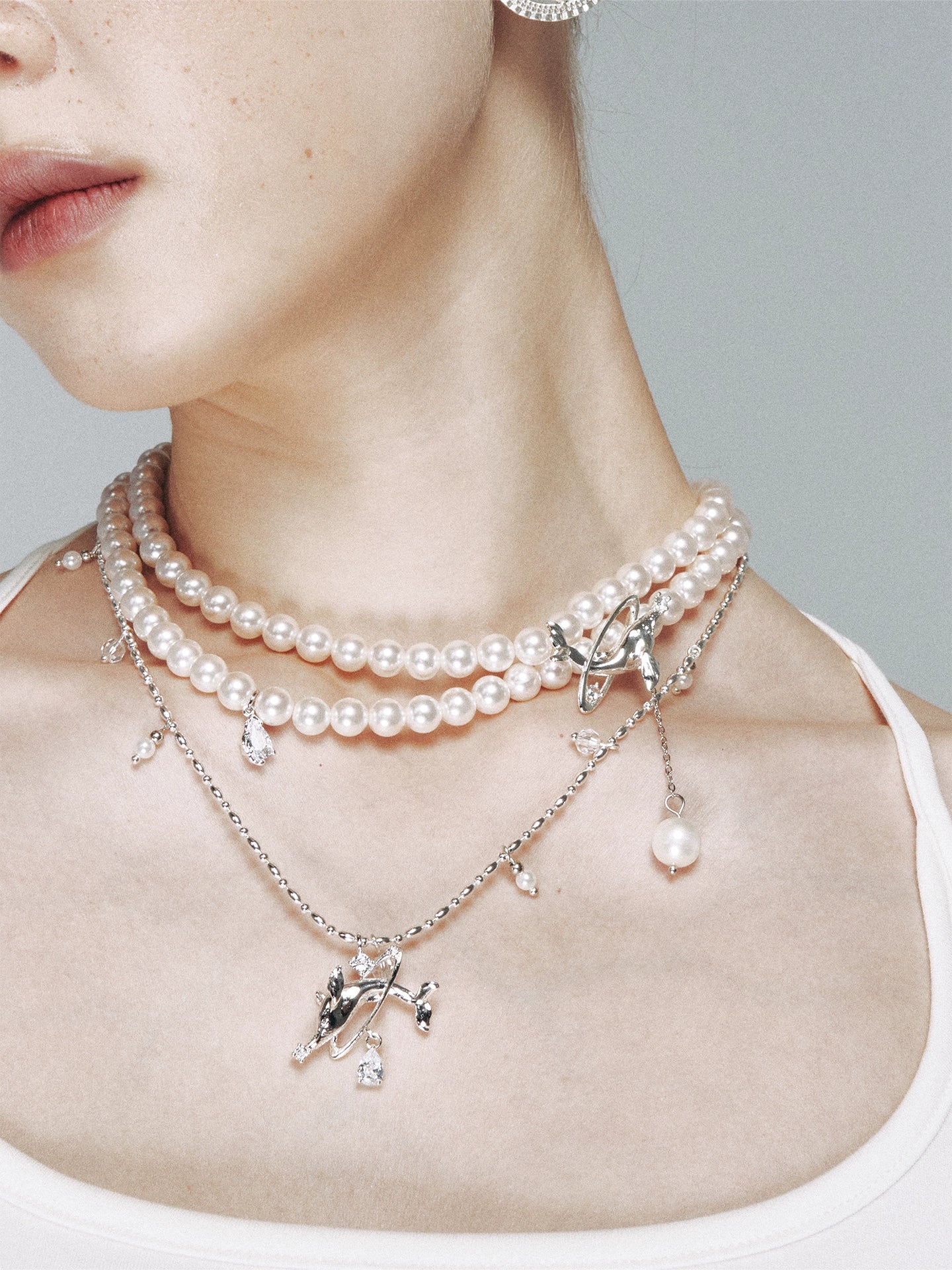 Silver Beaded Whale Pendant Necklace