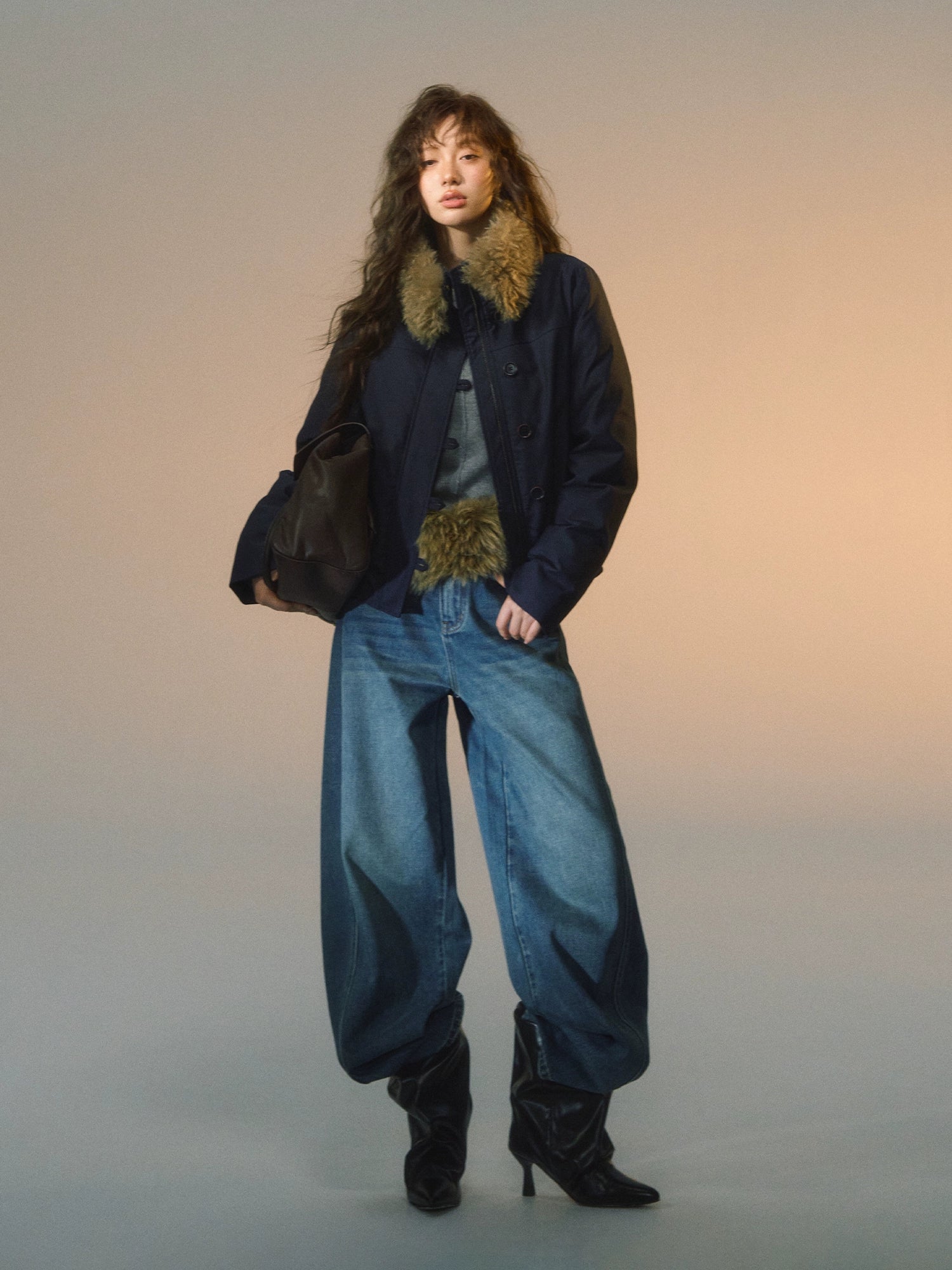 Detachable Fur-Collar Fitted Down Jacket