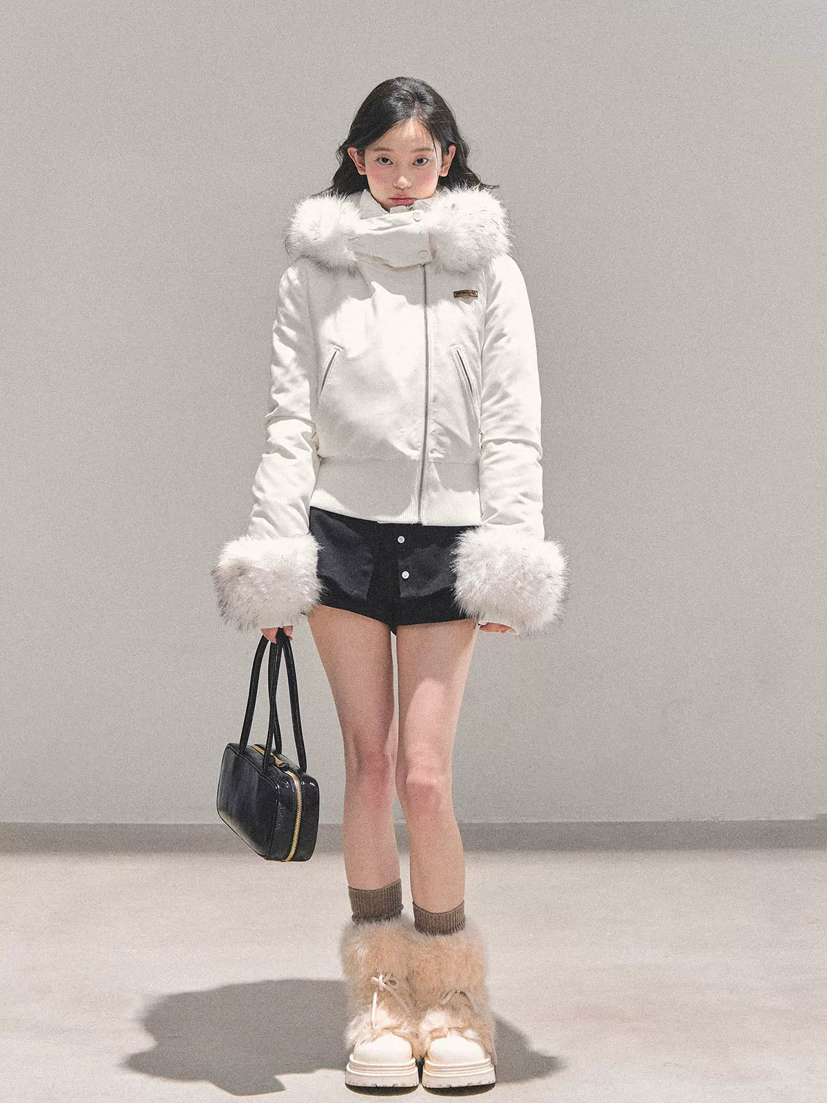 Faux Fur White Duck Down Puffer Jacket