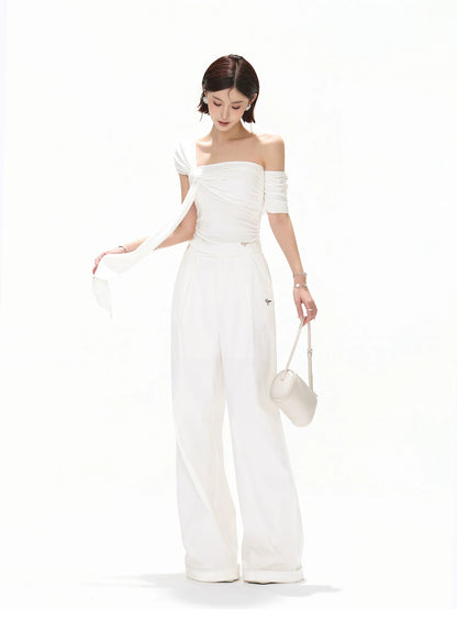 Minimalist Draped One-Shoulder Knit Top