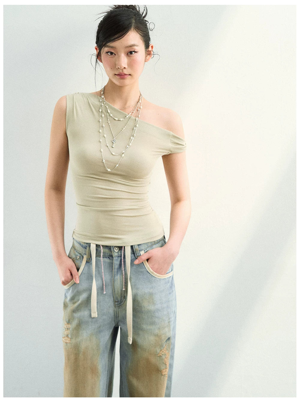 Layered Pearl Chain Statement Necklace