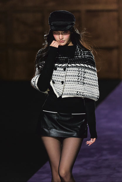 Tweed-Inspired Knit Cape &amp; Crewneck Set