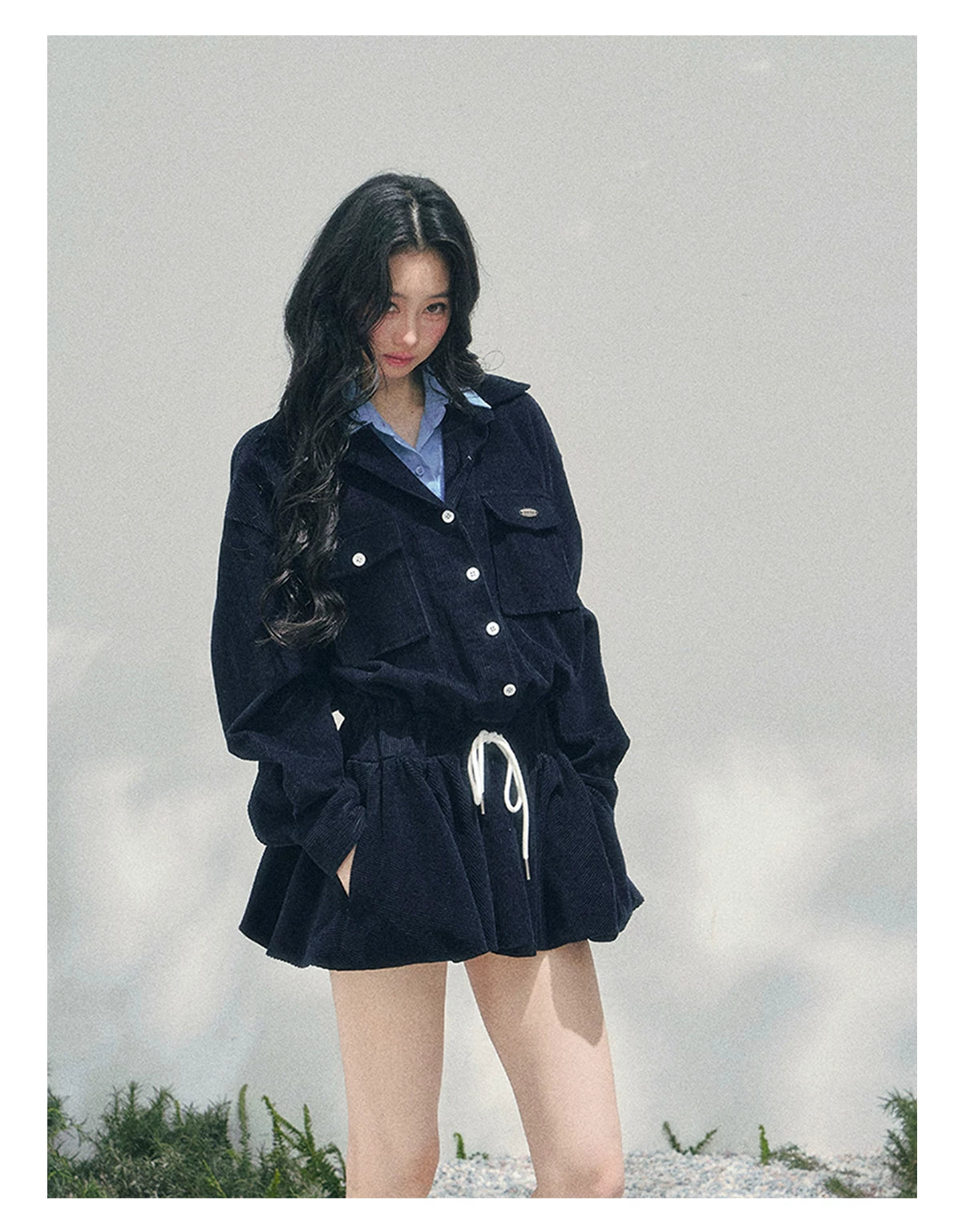 Corduroy Academy Faux Two-Piece Dress