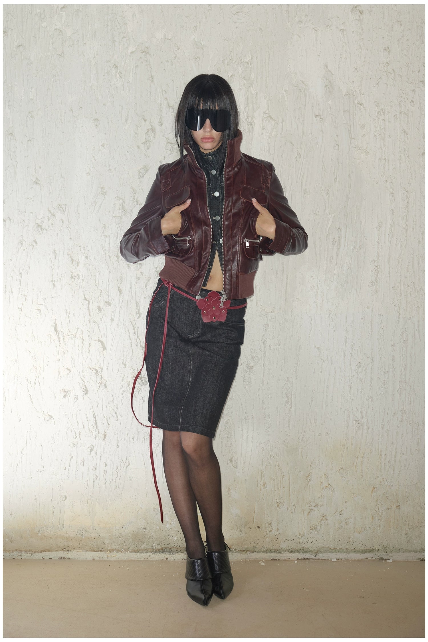 Distressed Cropped Biker Leather Jacket