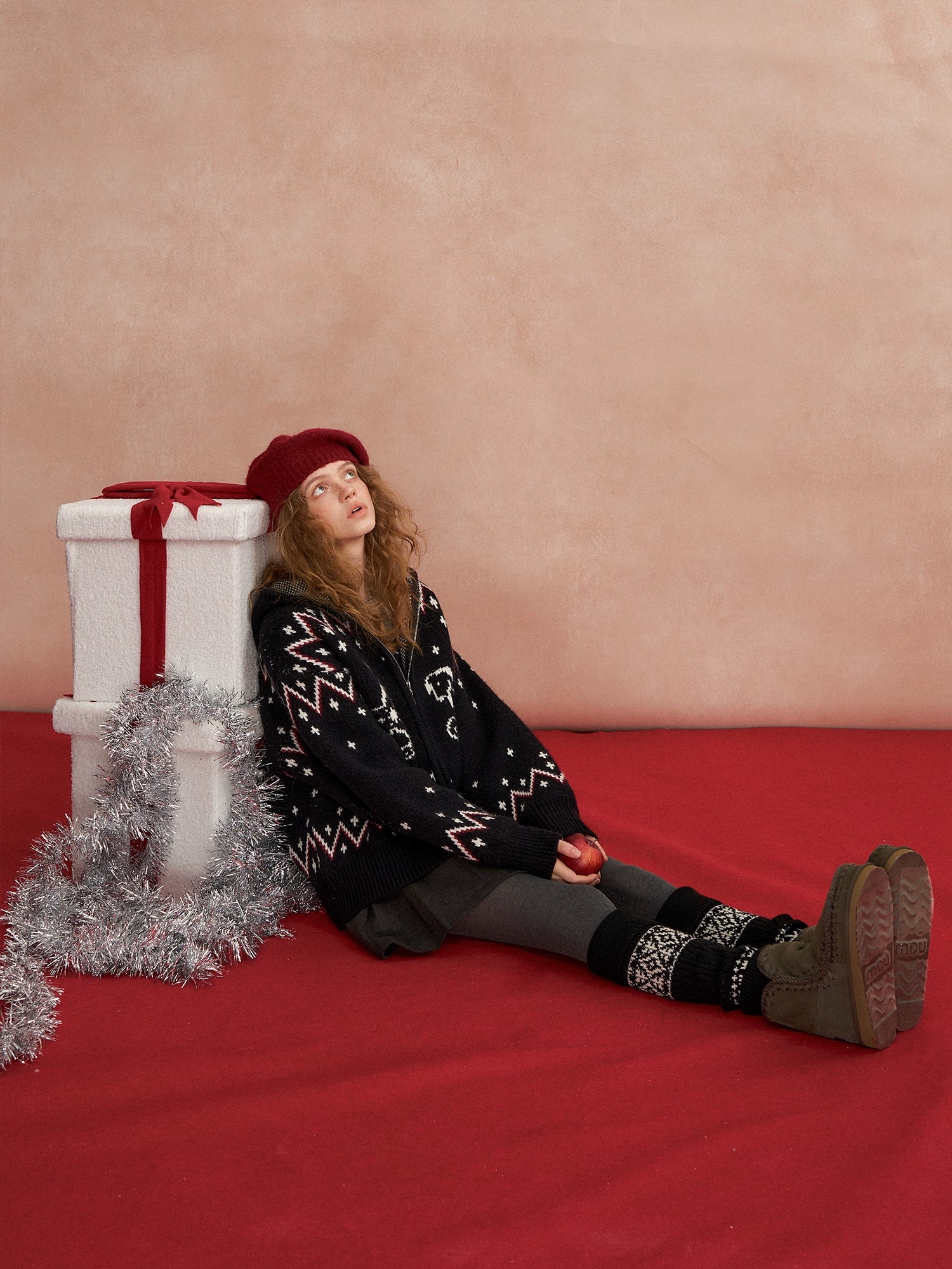 Fair Isle Horse-Pattern Hooded Cardigan