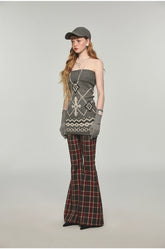 Plaid & Leopard Slim-Fit Flared Pants - CHINASQUAD