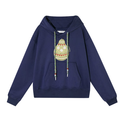 Brushed Fair Isle Knit Hooded Sweatshirt