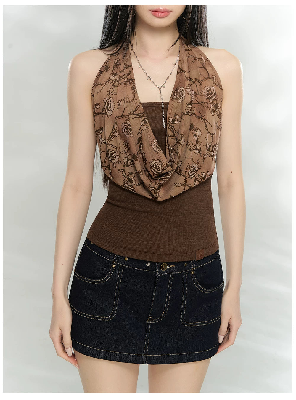 Draped Cowl Neck Halter Slim Tank Top