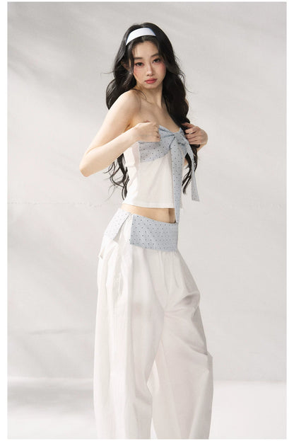 Strapless Top &amp; Relaxed Wide-Leg Pants Set