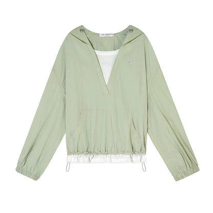 Hooded Drawstring Sun-Protective Jacket &amp; A-Line Skirt Set
