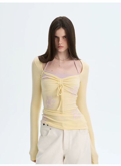 Layered Halter-Effect Long-Sleeve T-Shirt