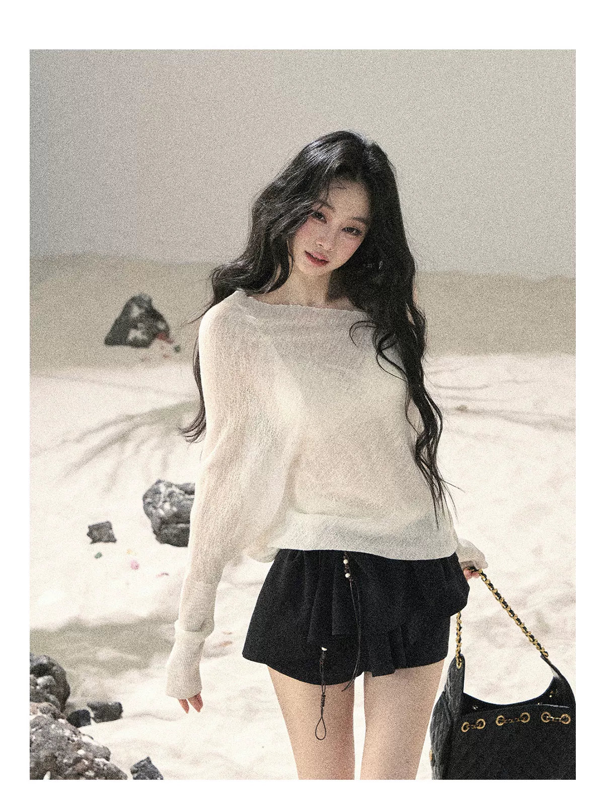 Sheer Off-Shoulder Sun Protection Knit Top Set