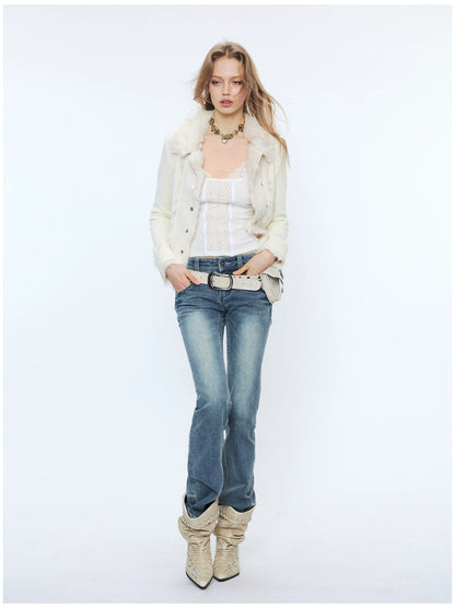 Knit Panel Faux Fur Cardigan Jacket