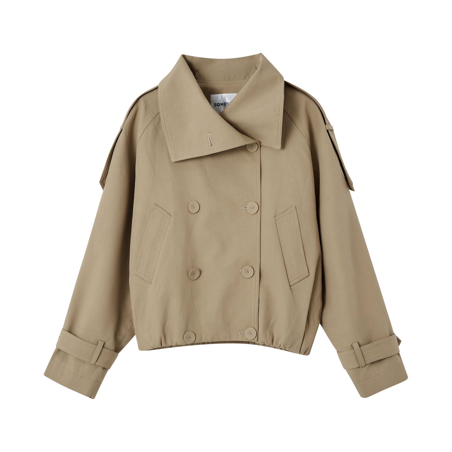 Stand Collar Double-Breasted Cropped Trench Coat