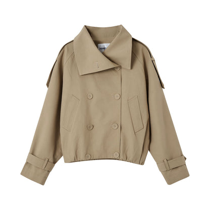 Stand Collar Double-Breasted Cropped Trench Coat