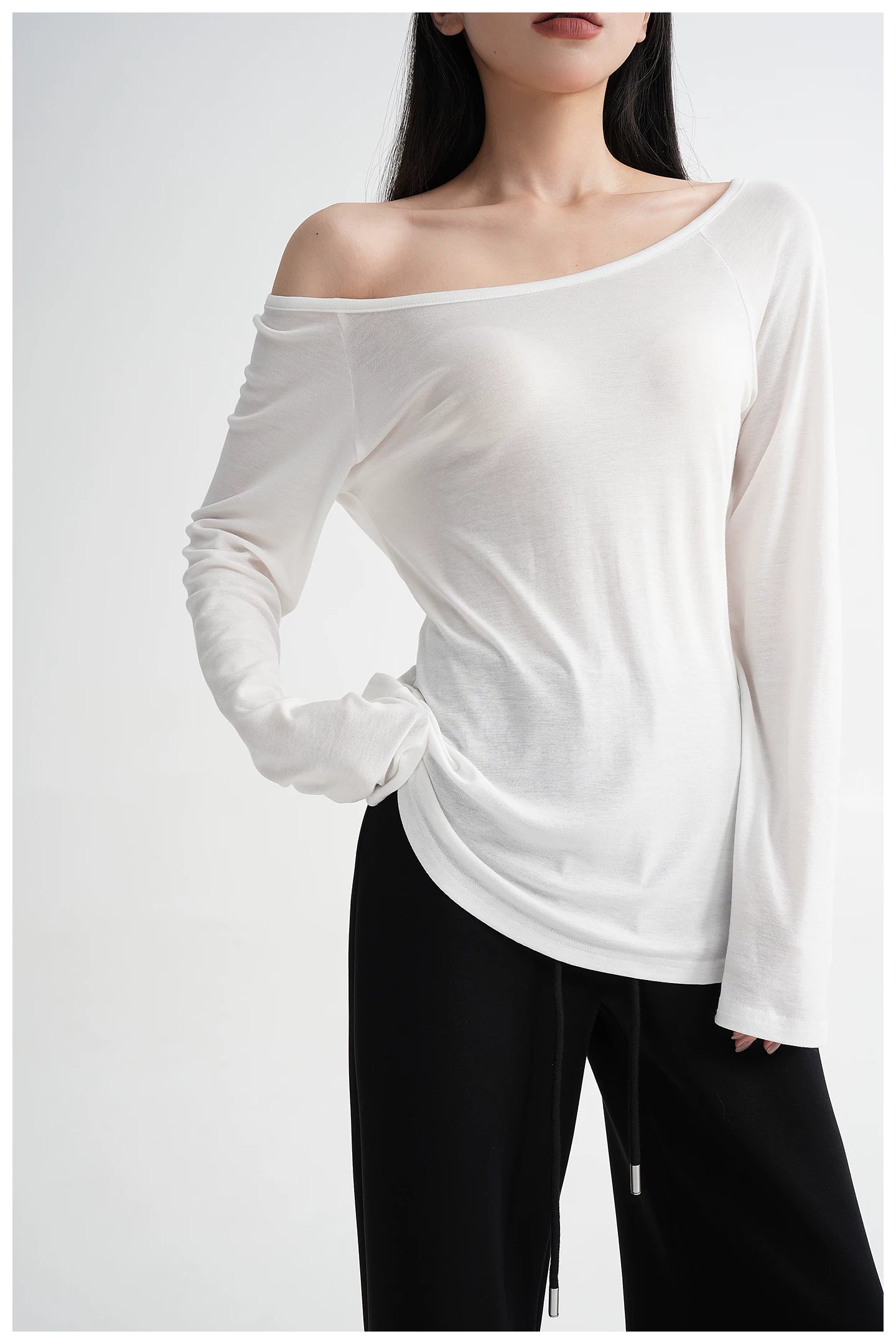 Waist-Cinching Fitted Long Sleeve T-Shirt