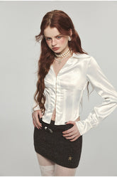 Stretchy Herringbone Satin Shirt - CHINASQUAD