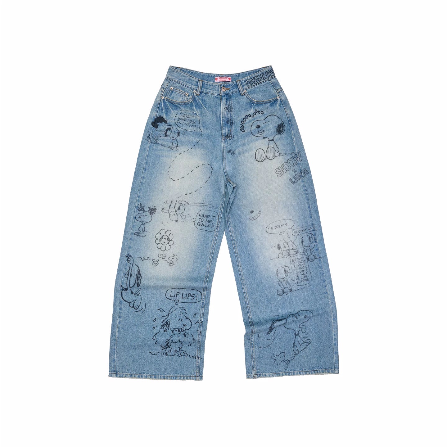 Snoopy Graffiti Crystal-Embellished Washed Denim Jeans