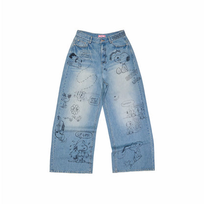 Snoopy Graffiti Crystal-Embellished Washed Denim Jeans