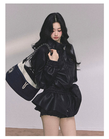 Desert Edge PU Leather Stand-Collar Jacket