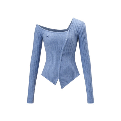 Iris Blue Knitted Off-Shoulder Sweater